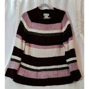 Basic Editions Womens Striped Long Sleeve‎ Sweater Acrylic Roll Neck Size Large